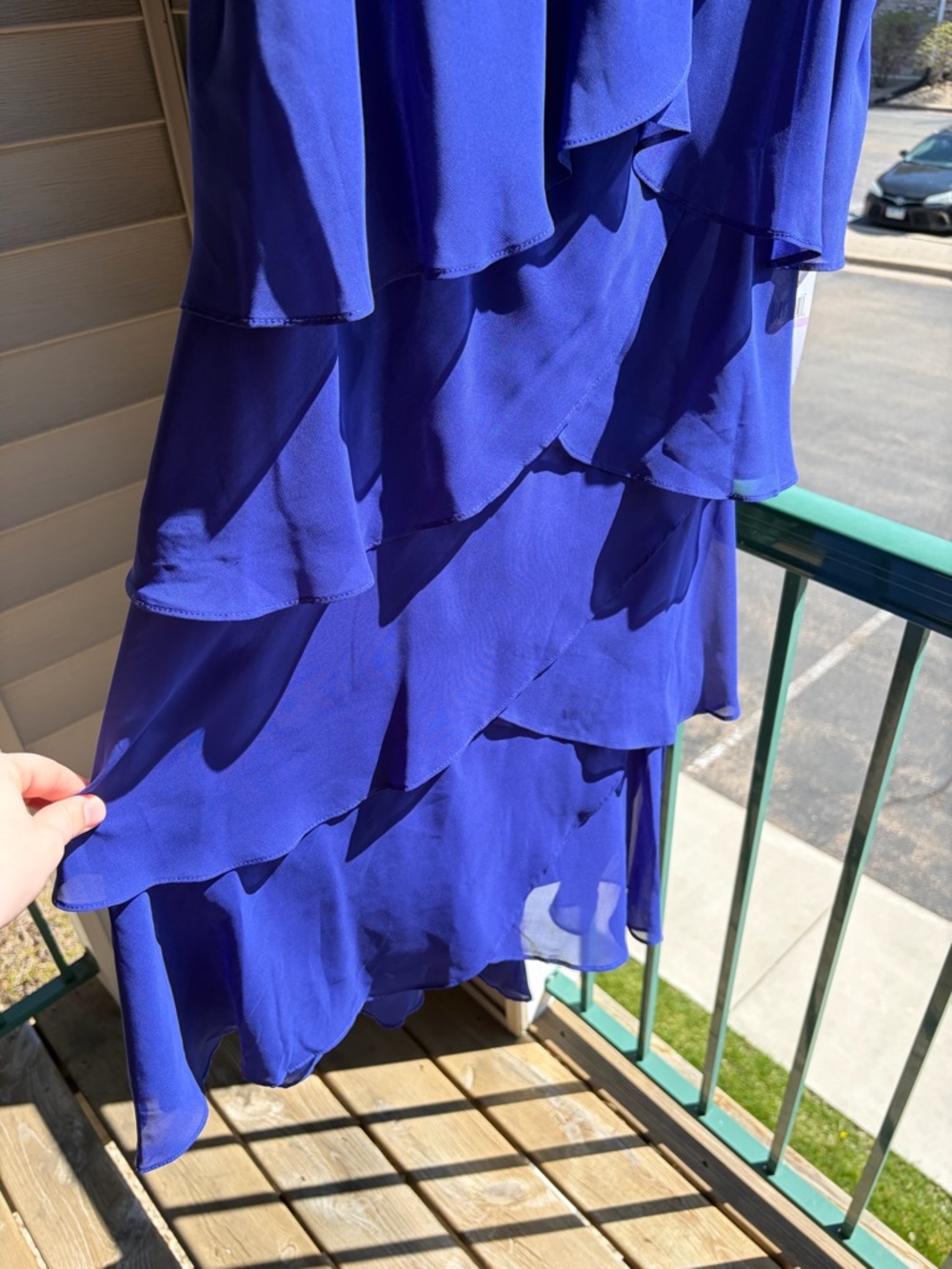 🆕🫐SLNY Blue Layered Chiffon Dress Size 6 Ruffle Cocktail Party Wedding Guest - Picture 8 of 16